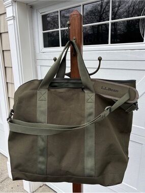 LL Bean Hunters Tote Canvas Large Bag Army Green Shoulder Strap 15x20 NEW